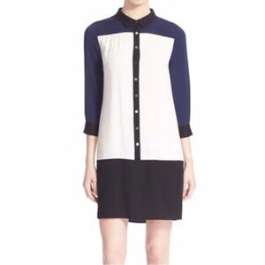 Diane Von Furstenberg Billie Silk Blend Preppy Colorblock Shirt Dress Size 10